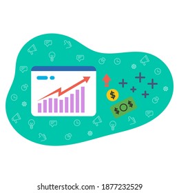 Bar graph increased sharply and will definitely increase the company's income, vector illustration, flat design style