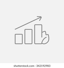 Gráfico de barras con icono de línea de hoja para web, móviles e infografías. Icono vector de gris oscuro aislado en fondo gris claro.
