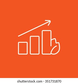 Bar graph with leaf line icon for web, mobile and infographics. Vector white icon isolated on red background.