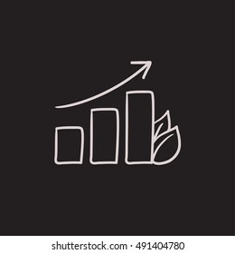 Bar graph with leaf vector sketch icon isolated on background. Hand drawn Bar graph with leaf icon. Bar graph with leaf sketch icon for infographic, website or app.