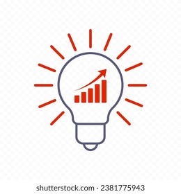 Diseño del gráfico de barras y de la bombilla, símbolo de ideas, decisiones, estrategia, éxito.