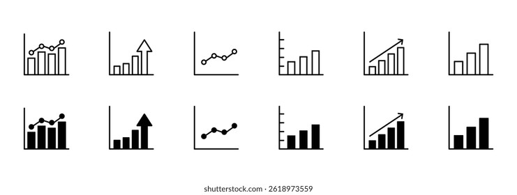 Bar graph line icons set. Graph, Line, Bar, Chart, Diagram, Report, Statistics. Business graphs and charts icons. Statistic data, charts. Vector illustration