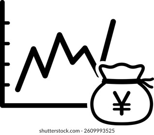 Bar Graph and Money Drawstring Bag Isolated Vector Icon