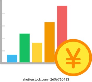 Bar graph and money isolated vector illustration