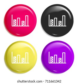 Bar graph multi color glossy badge icon set. Realistic shiny badge icon or logo mockup