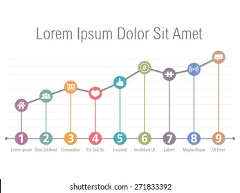 Bar graph with numbers and icons template, vector eps10 illustration