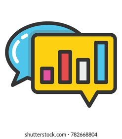 A bar graph on chat bubbles, content marketing concept