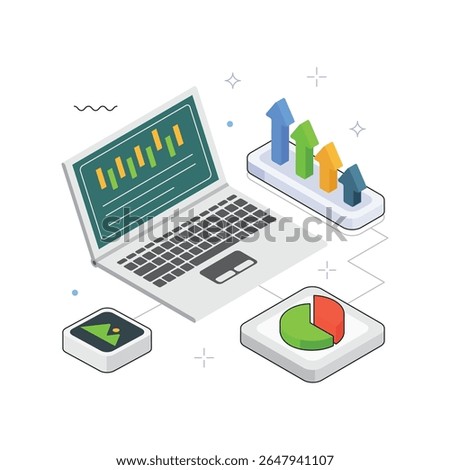 Bar Graph on Dashboard Vector isometric Illustration. EPS 10 file