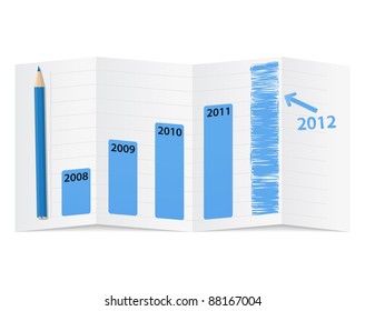 Bar graph on a folded paper, vector illustration