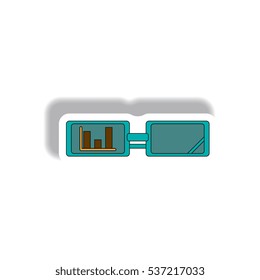 bar graph on glasses Vector illustration in paper sticker style of column chart and spectacles. strategic business vision