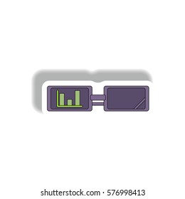 bar graph on glasses Vector illustration in paper sticker style of column chart and spectacles. strategic business vision