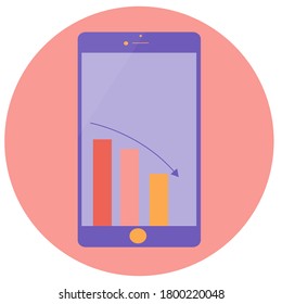 Bar graph on mobile screen. Vector illustration. Stock image. Business icon.