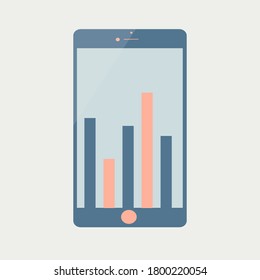 Bar graph on mobile screen. Vector illustration. Stock image. Business icon.
