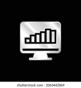 Bar Graph On Screen silver plated metallic icon
