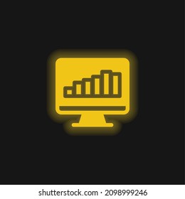 Bar Graph On Screen yellow glowing neon icon