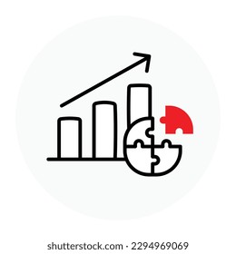 Bar Graph with Puzzle Icon. Data Analysis. Verified Information. Successful Solution. Vector icon with editable stroke.