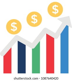 
Bar graph representation along with dollars symbolising financial data graph flat icon

