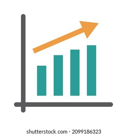 Bar graph and rising arrow icon. Vectors.