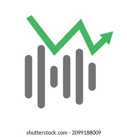 Bar graph and rising arrow. Vectors for business sales and investments.