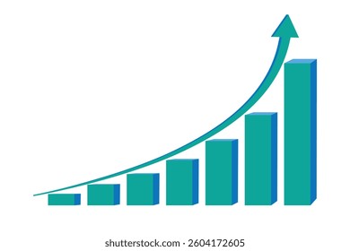 Bar graph with a rising line, highlighting upward growth or progress, teal color