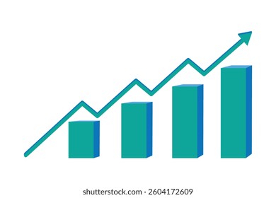 Bar graph with a rising line, highlighting upward growth or progress, teal color
