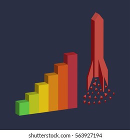 bar graph with rocke. vector