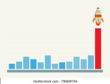 Bar graph and rocket , high goal concept , vector.
