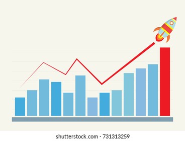 Bar graph and rocket , high goal concept , vector.