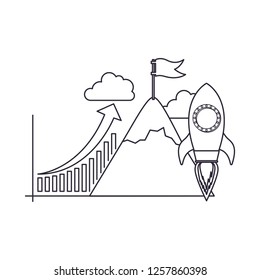 bar graph with rocket isolated icon