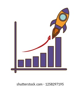 bar graph with rocket isolated icon