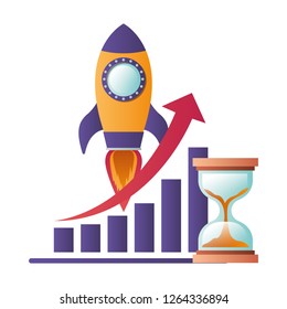 bar graph with rocket isolated icon