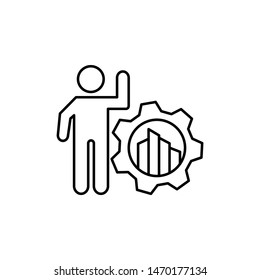 Bar graph statistics gear building icon. Element of consumer behavior line icon