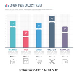 Bar graph template with line icons, business infographics template, vector eps10 illustration