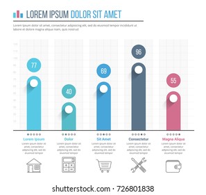 Bar graph template with line icons, business infographics template, vector eps10 illustration