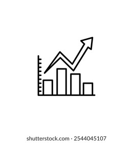 Balkendiagramm mit Trendliniensymbol. Vektorbalkendiagramm und Pfeilgrafik für Web und App.eps

