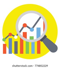 
Bar graph under magnifier, concept of data analysis flat icon
