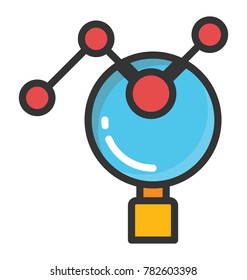 Bar graph under magnifier, concept of data analysis flat icon