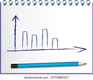 Bar graph with upward trend and pencil