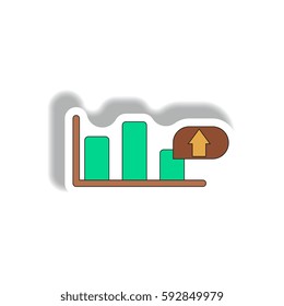 bar graph Vector illustration inpaper sticker style of column chart with arrow
