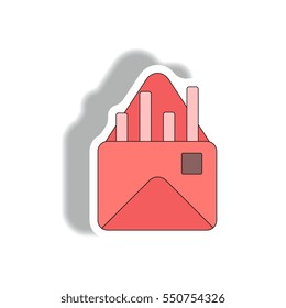bar graph Vector illustration in paper sticker style of column chart in envelope