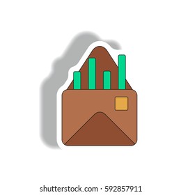 bar graph Vector illustration in paper sticker style of column chart in envelope