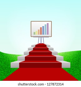 Bar graphic, success concept over green grass and blue sky background. vector design