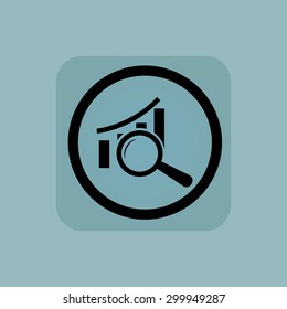 Bar graphic under loupe in circle, in square, on pale blue background