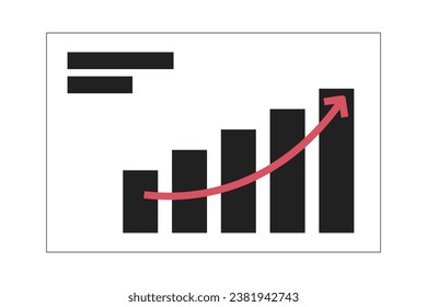 Bar graphs arrow rising up black and white 2D cartoon object. Performance charts isolated vector outline item. Stock profit. Market trend. Financial results chart monochromatic flat spot illustration