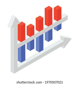 Bar graphs depicting frequency chart in isometric icon