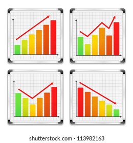 Bar graphs on whiteboards, vector eps10 illustration