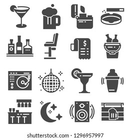 Bar gray icons set. Cocktail, Drink, Dj and more