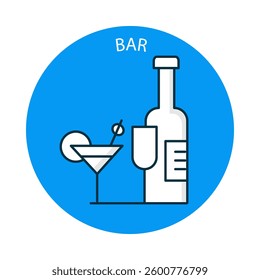 Bar – Hotel Lounge Offering Drinks and Cocktails with Editable Stroke