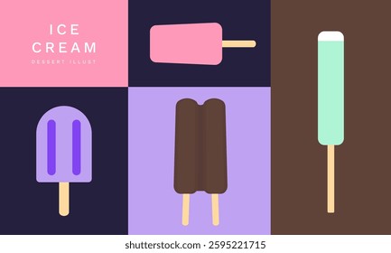 Bar ice cream illustration vector set. stick ice cream and twin bar ice cream.