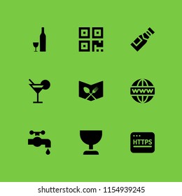 bar icon. 9 bar set with menu, www, cocktail and wine vector icons for web and mobile app